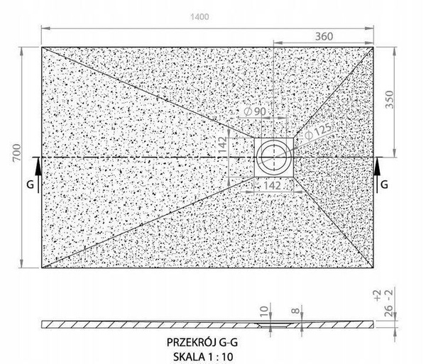 Catido Vidi Low 140x70 cm Brodzik konglomeratowy struktura kamienia niski 2,6 cm biały 