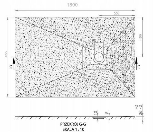 Catido Vidi Low 180x90 cm Brodzik konglomeratowy struktura kamienia niski 2,6 cm biały 