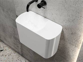 Catido Walle Left 45x22cm umywalka wisząca marmur mineralny bateria podtynkowa