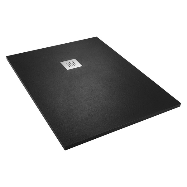 Catido Vidi Low 100x90 cm Brodzik konglomeratowy struktura kamienia niski 2,6 cm czarny