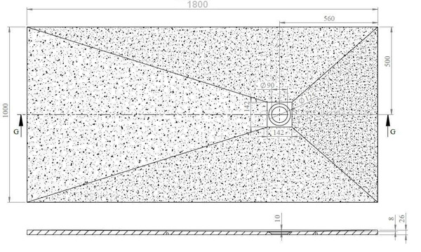 Catido Vidi Low 180x100 cm Brodzik konglomeratowy struktura kamienia niski 2,6 cm czarny