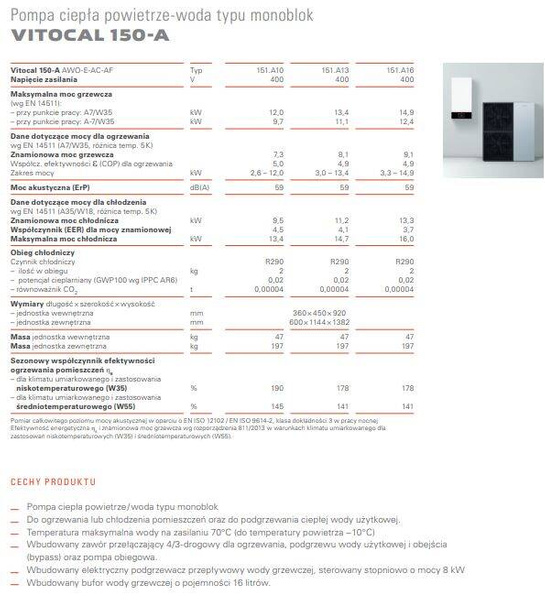 POMPA CIEPŁA MONOBLOK VIESSMANN VITOCAL 150-A13 13,4 KW Z MONTAŻEM