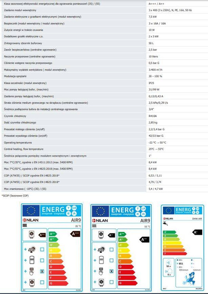 NILAN DHW AIR 9 Pompa ciepła z modułem hydraulicznym  z montażem 