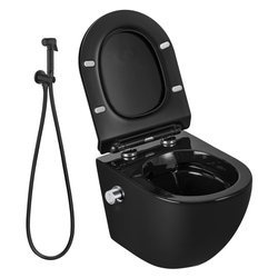 Catido Simple 49 cm  Miska WC wisząca Rimless Bidet z baterią bidetową bidetta  Czarny połysk