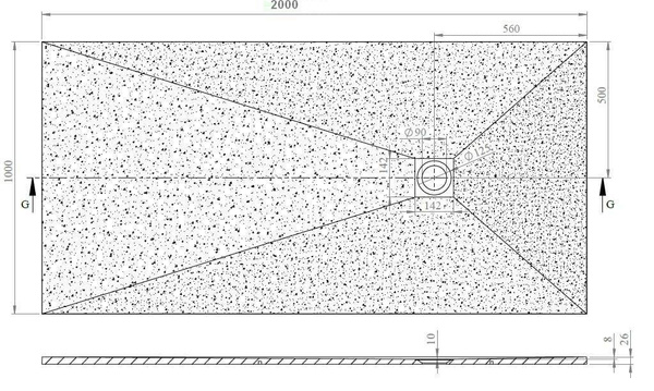 Catido Vidi Low 200x100 cm Brodzik konglomeratowy struktura kamienia niski 2,6 cm czarny