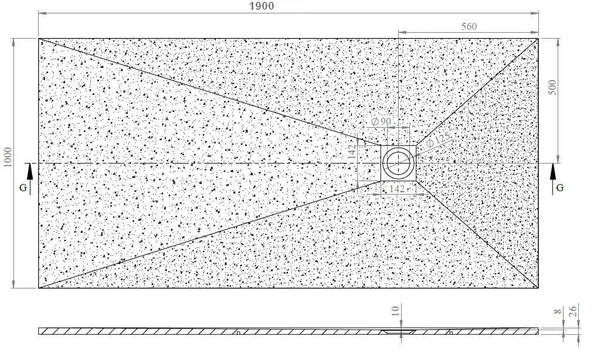 Catido Vidi Low 190x100 cm Brodzik konglomeratowy struktura kamienia niski 2,6 cm czarny