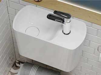 Catido Walle Left 45x22cm umywalka wisząca marmur mineralny bateria mocowana na umywalce