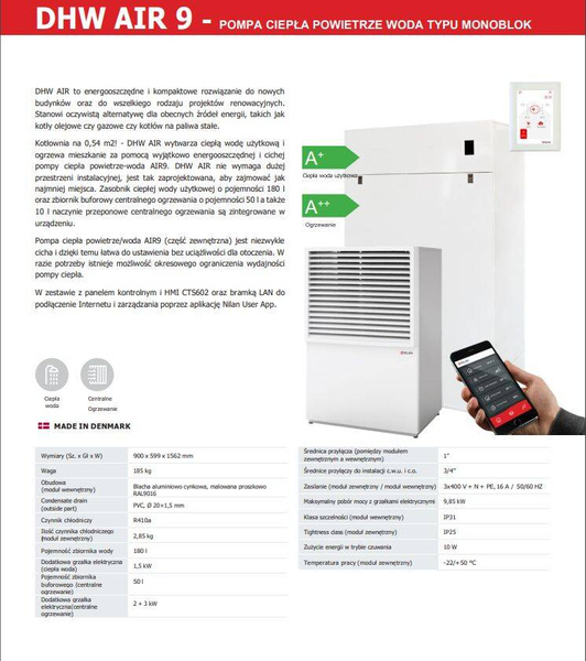 NILAN DHW AIR 9 Pompa ciepła z modułem hydraulicznym  z montażem 