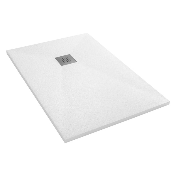 Catido Vidi Low 70x130 cm Brodzik konglomeratowy struktura kamienia niski 2,6 cm biały 